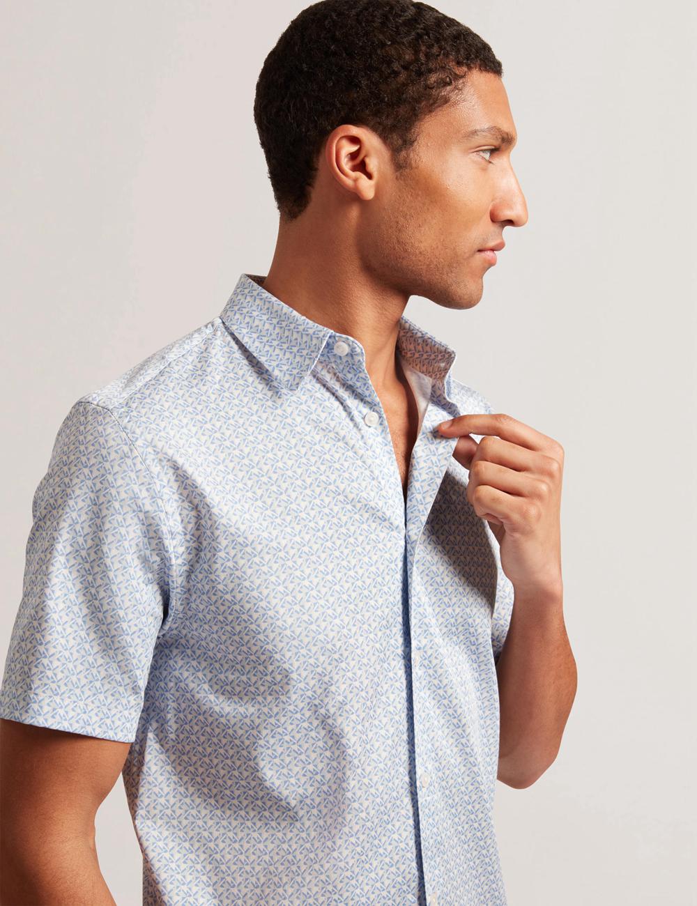 Mid-Blue Ted Baker ALPHSO - SS Regular Fit Geo Men Casual Shirts | Canada  CXH-917534