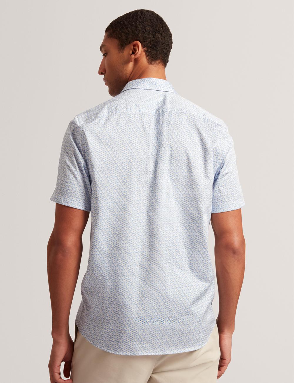 Mid-Blue Ted Baker ALPHSO - SS Regular Fit Geo Men Casual Shirts | Canada  CXH-917534