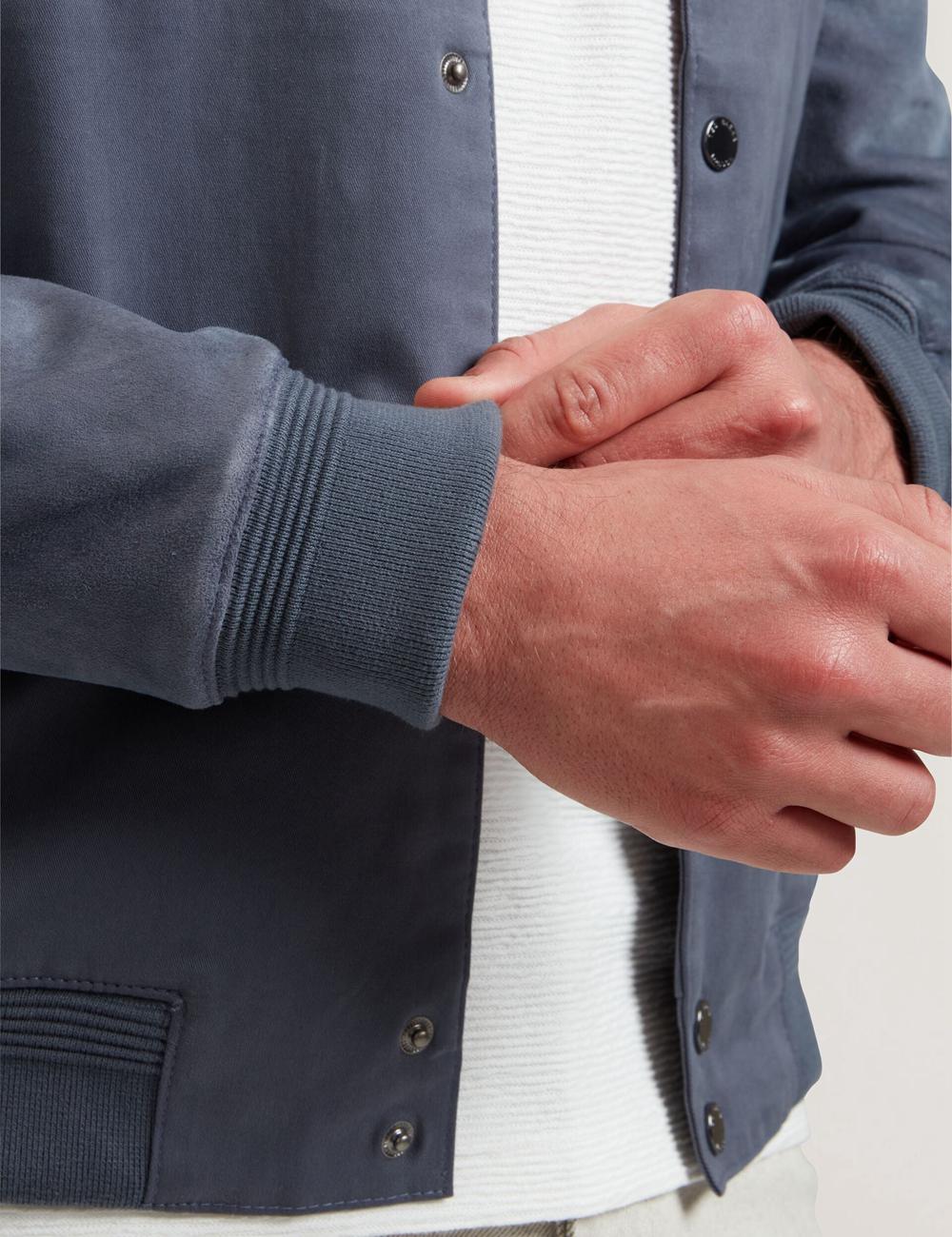 Mid-Blue Ted Baker LIAMS - Cotton Twill & Suede Bomber Men Jackets | Canada  PIZ-690827