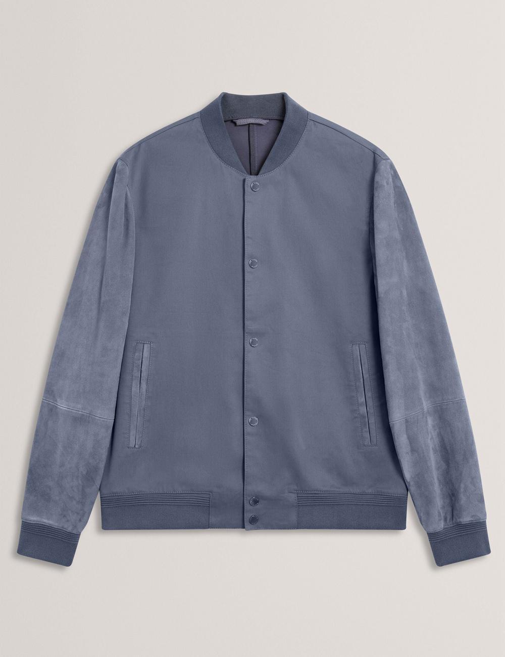Mid-Blue Ted Baker LIAMS - Cotton Twill & Suede Bomber Men Jackets | Canada  PIZ-690827