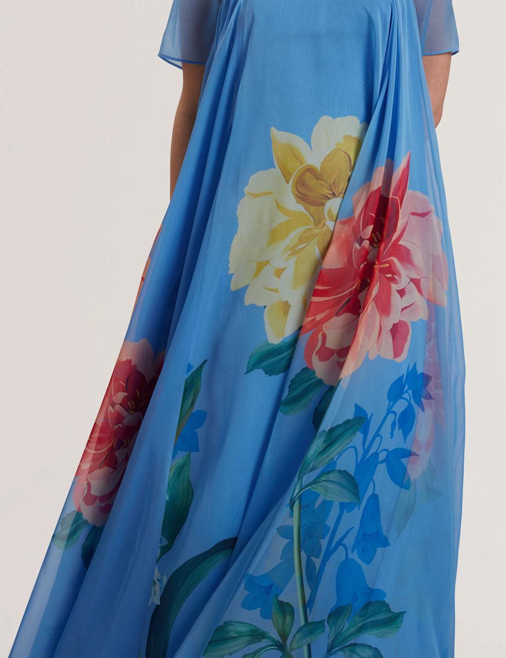 Mid-Blue Ted Baker MALRIE - Sheer Neck Floral Trapeze Women Maxi Dresses | Canada  ABH-984230
