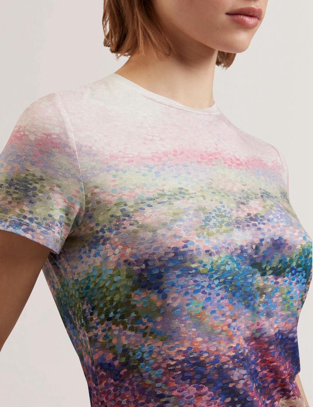Mid-Pink Ted Baker KAYTTE - Painted Print Crew Neck Fitted Women T-Shirts | Canada  JTU-914358