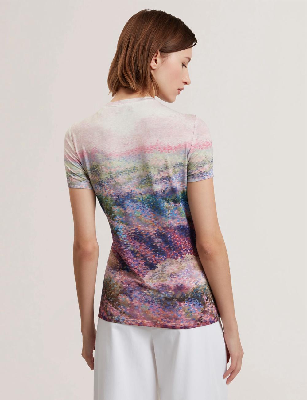 Mid-Pink Ted Baker KAYTTE - Painted Print Crew Neck Fitted Women T-Shirts | Canada  JTU-914358
