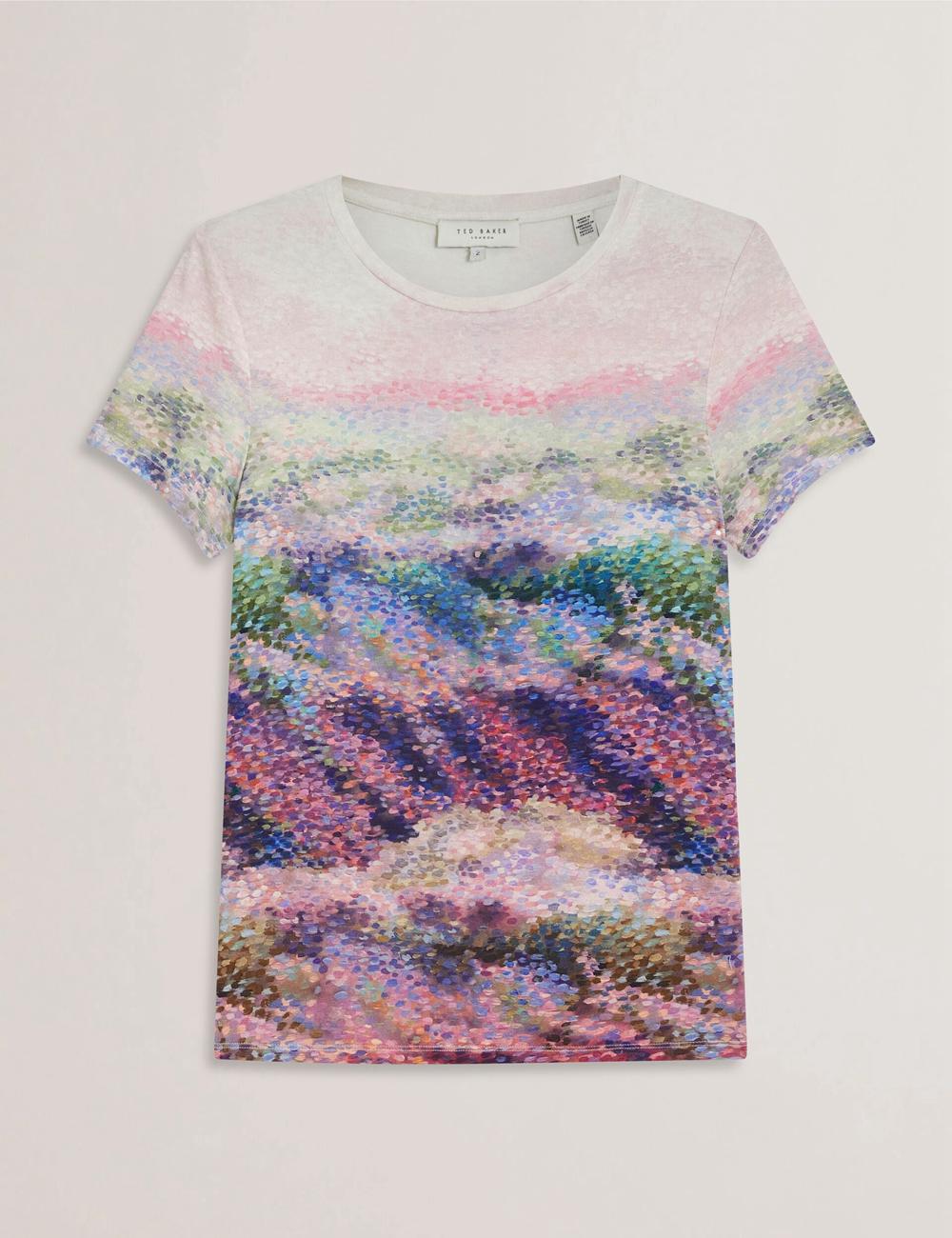 Mid-Pink Ted Baker KAYTTE - Painted Print Crew Neck Fitted Women T-Shirts | Canada  JTU-914358
