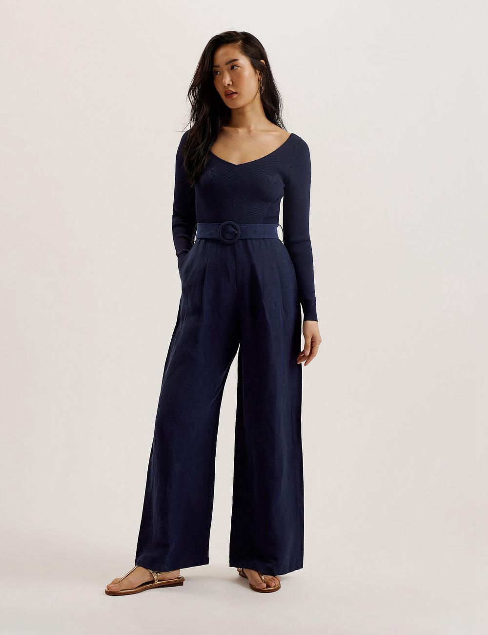 Navy Ted Baker AGATEA - Off Shoulder Belted Wide Leg Women Jumpsuits | Canada  TSV-835190