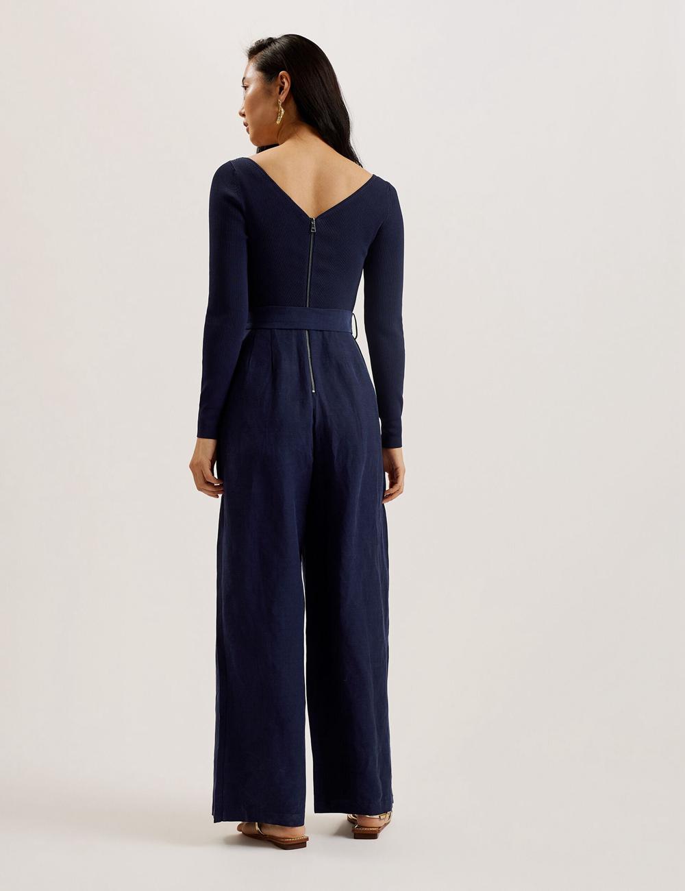 Navy Ted Baker AGATEA - Off Shoulder Belted Wide Leg Women Jumpsuits | Canada  TSV-835190