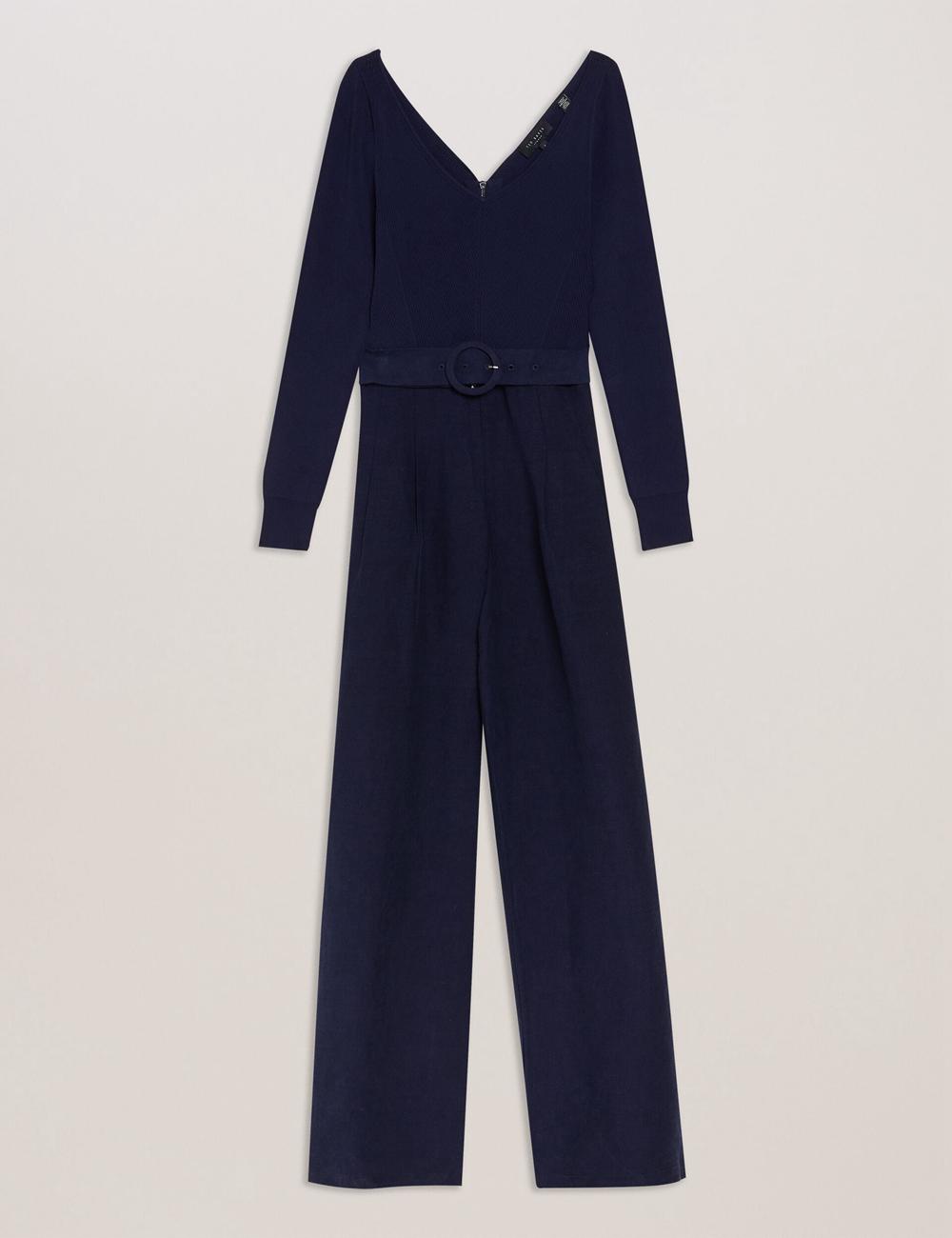 Navy Ted Baker AGATEA - Off Shoulder Belted Wide Leg Women Jumpsuits | Canada  TSV-835190
