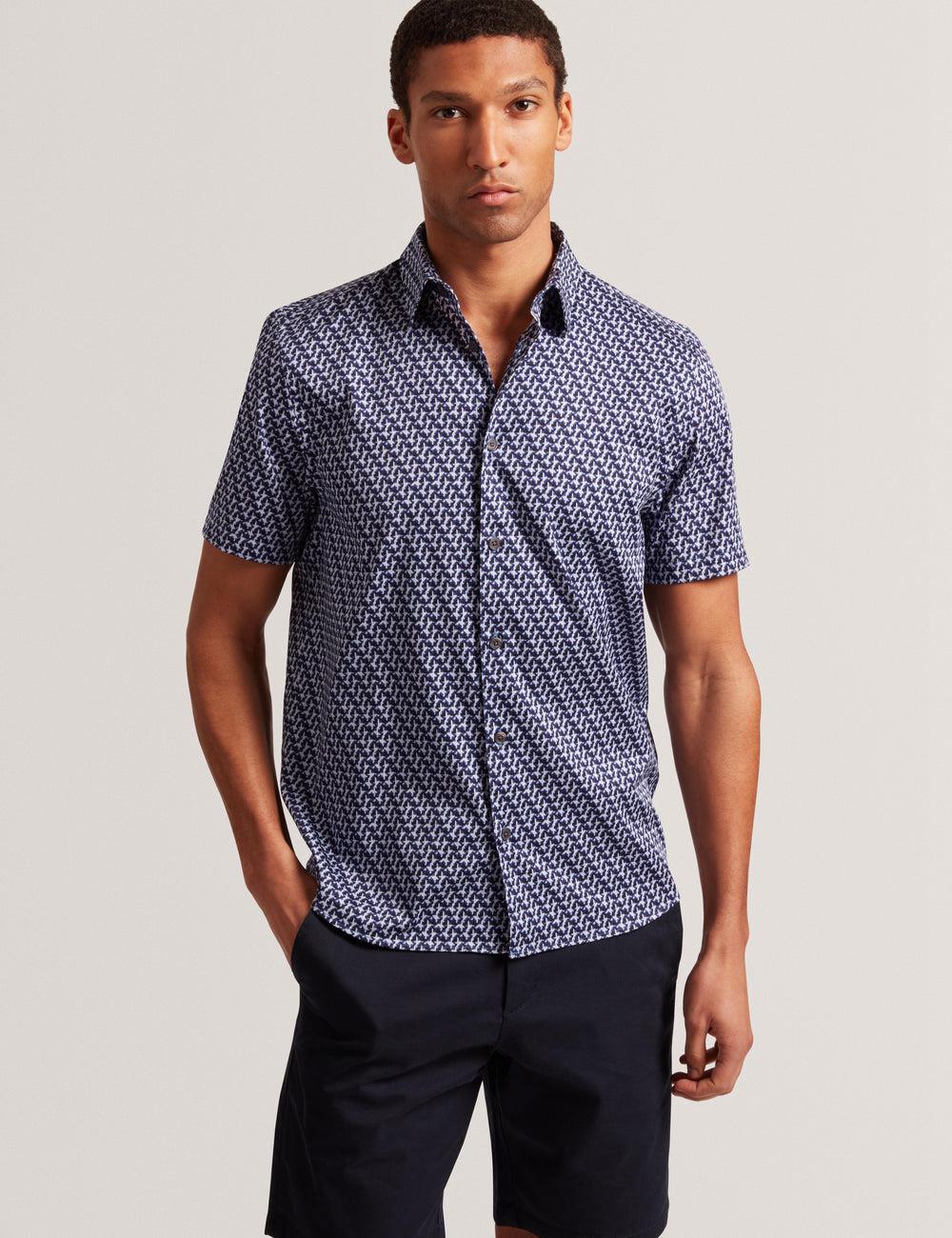 Navy Ted Baker ALPHSO SS Regular Fit Geo Men Casual Shirts | Canada  ZHC-291536