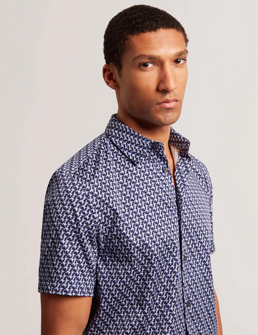 Navy Ted Baker ALPHSO SS Regular Fit Geo Men Casual Shirts | Canada  ZHC-291536