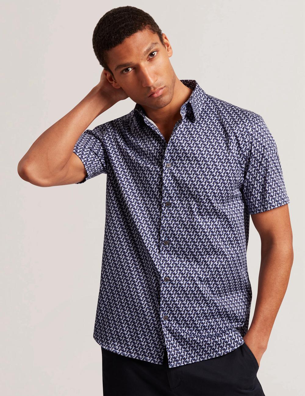 Navy Ted Baker ALPHSO SS Regular Fit Geo Men Casual Shirts | Canada  ZHC-291536