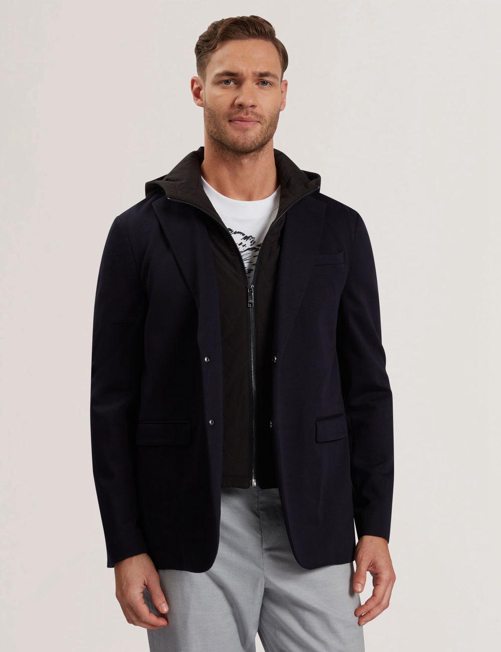 Navy Ted Baker ASHB - Jersey Blazer With Zip-Up Hooded Liner Men Blazers | Canada  PFX-931547