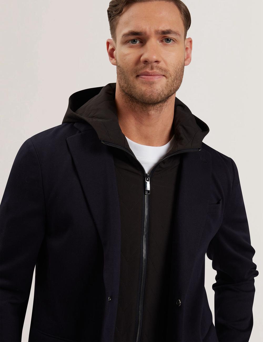 Navy Ted Baker ASHB - Jersey Blazer With Zip-Up Hooded Liner Men Blazers | Canada  PFX-931547
