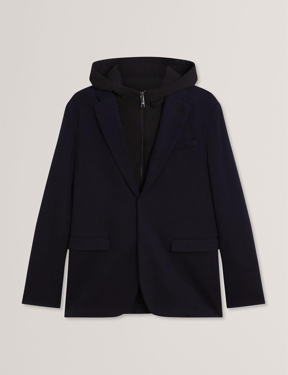 Navy Ted Baker ASHB - Jersey Blazer With Zip-Up Hooded Liner Men Blazers | Canada  PFX-931547