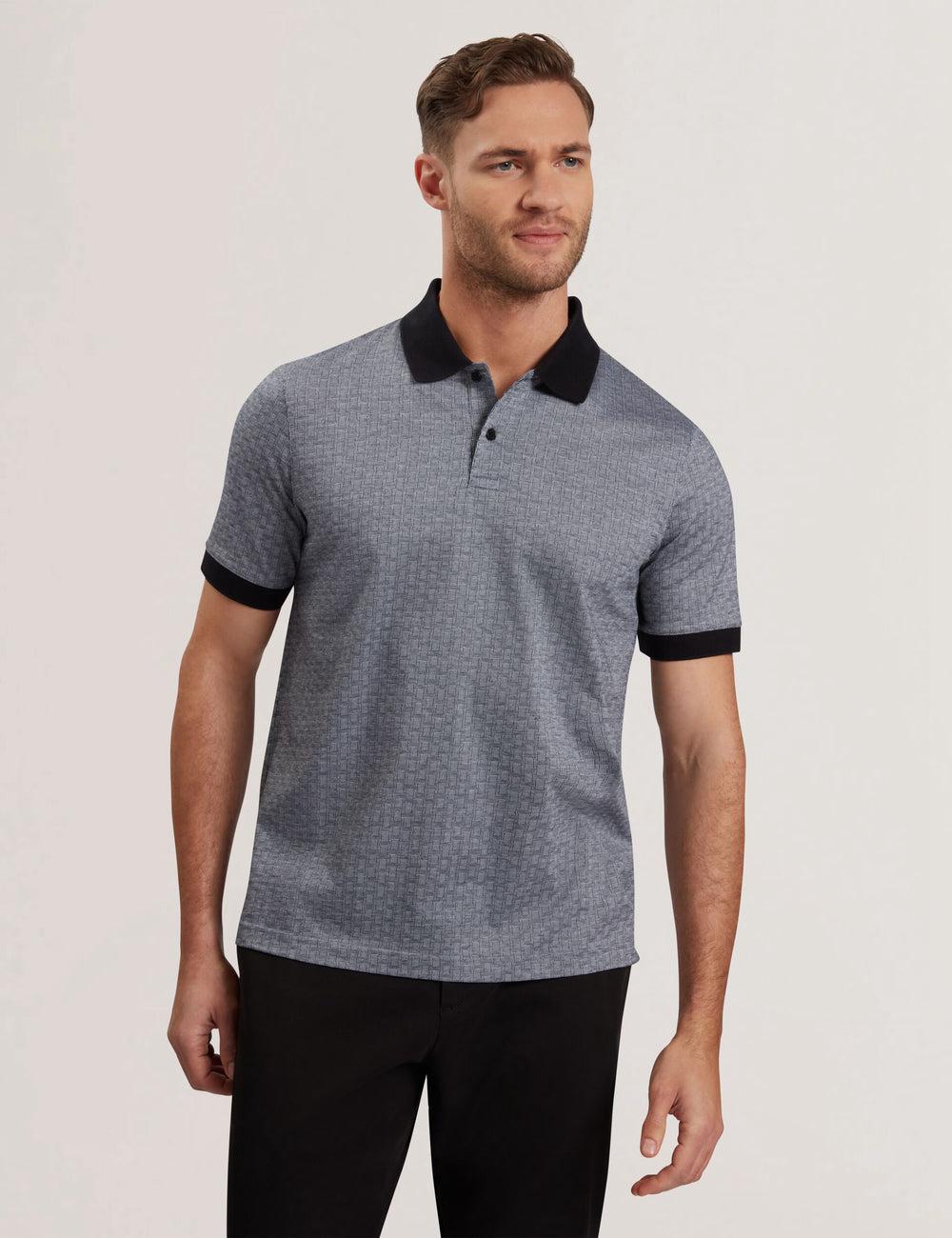Navy Ted Baker AUGUSO - Textured Jacquard Cotton Men Polos Shirts | Canada  TPW-235768
