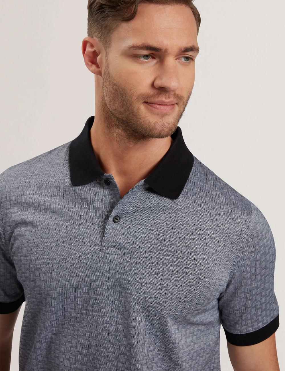 Navy Ted Baker AUGUSO - Textured Jacquard Cotton Men Polos Shirts | Canada  TPW-235768