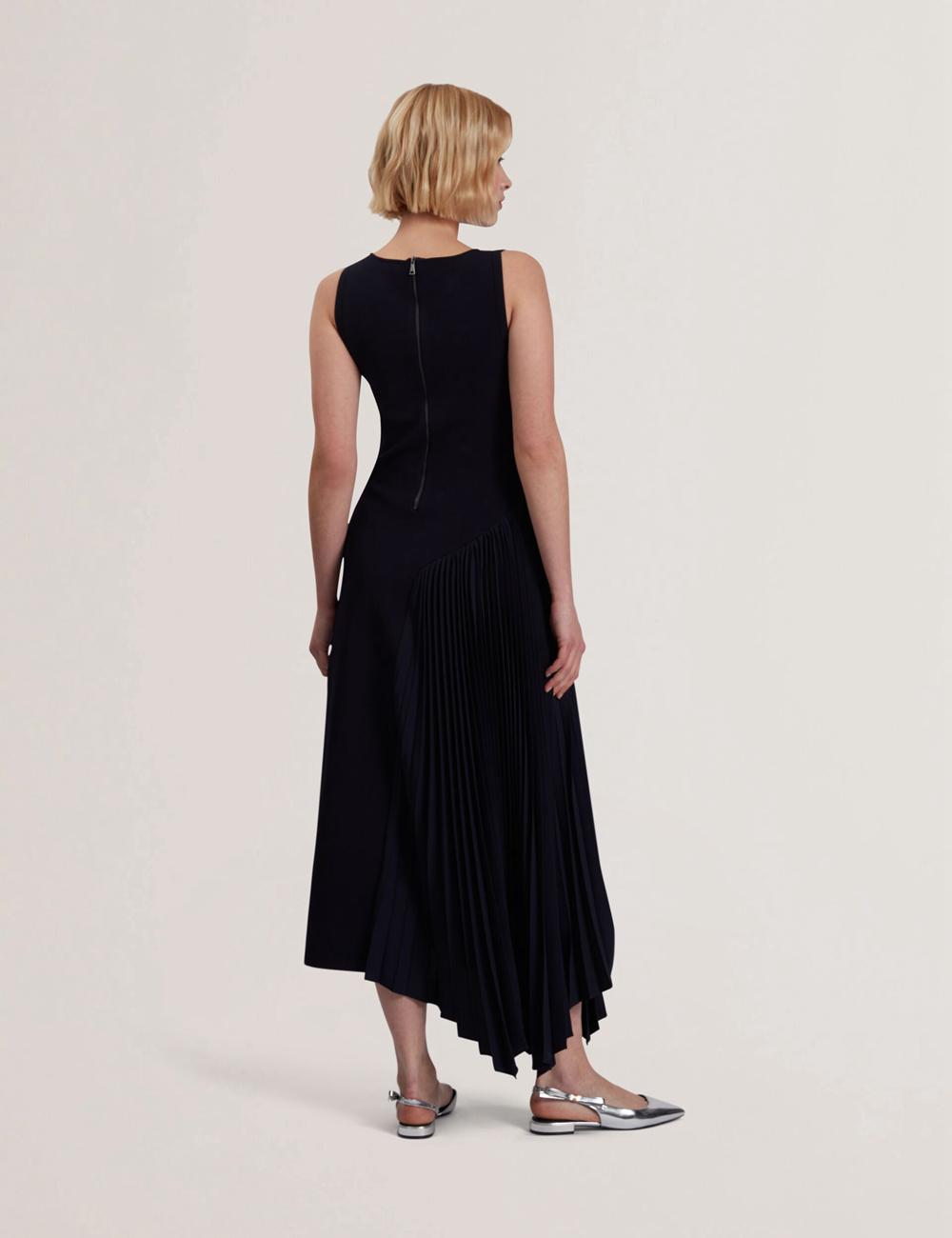 Navy Ted Baker AZZINA - Pleated Panel Sleeveless Knitted Women Midi Dresses | Canada  FXZ-198762