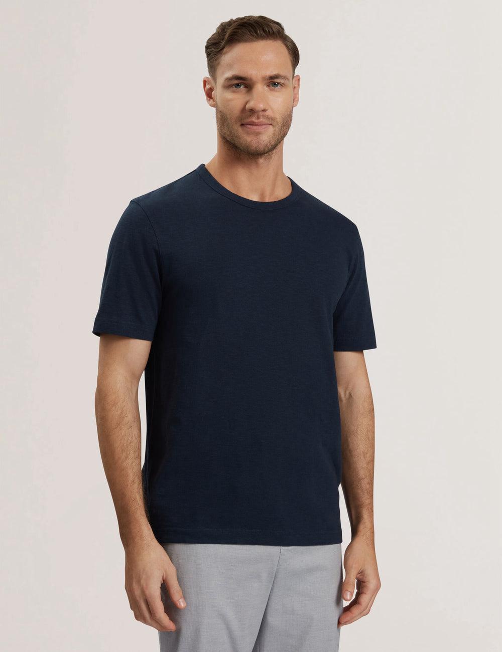 Navy Ted Baker BARTOL - Regular Cotton Linen Crew Neck Men T-Shirts | Canada  GLO-524693