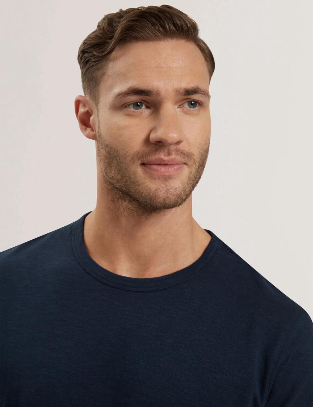 Navy Ted Baker BARTOL - Regular Cotton Linen Crew Neck Men T-Shirts | Canada  GLO-524693