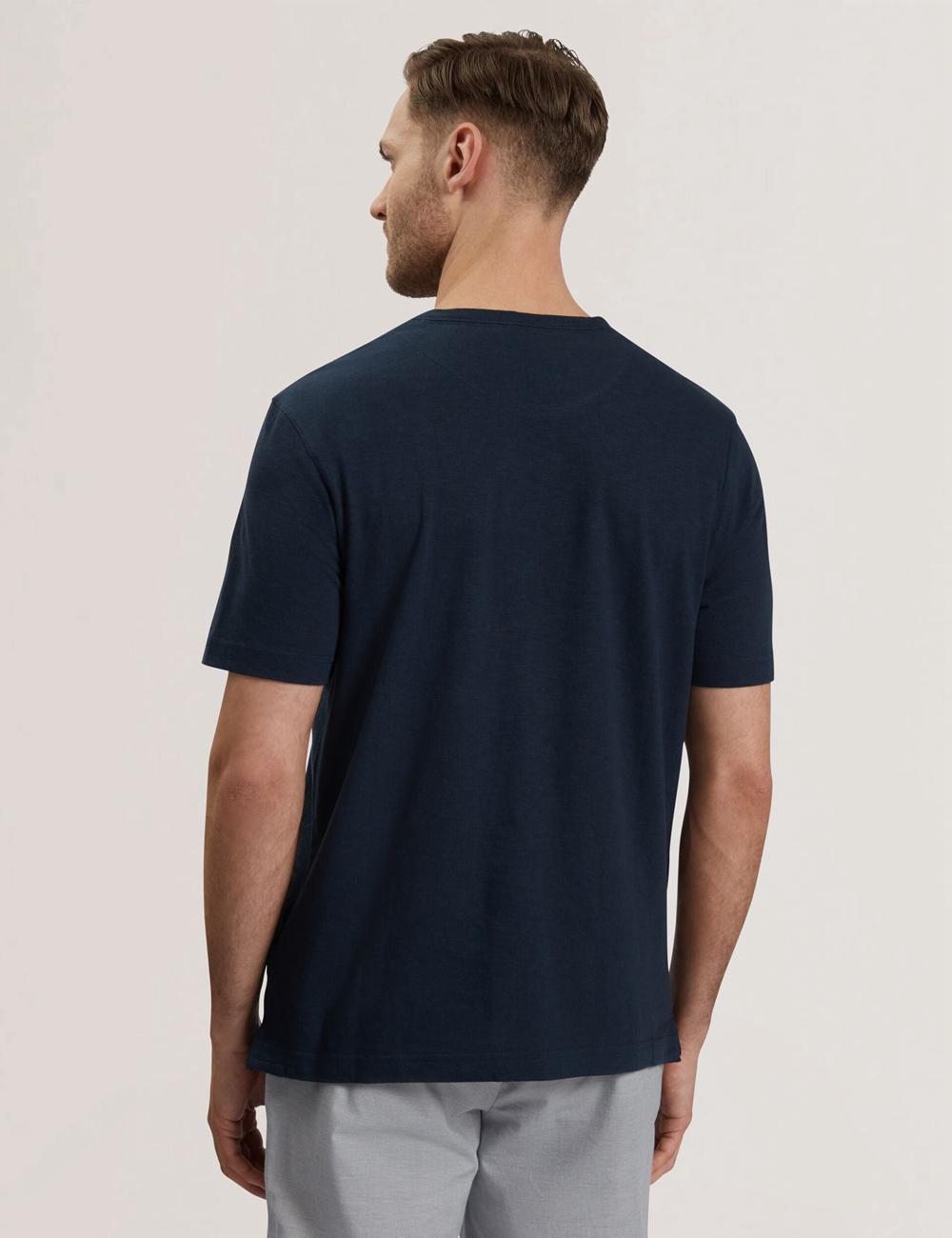 Navy Ted Baker BARTOL - Regular Cotton Linen Crew Neck Men T-Shirts | Canada  GLO-524693