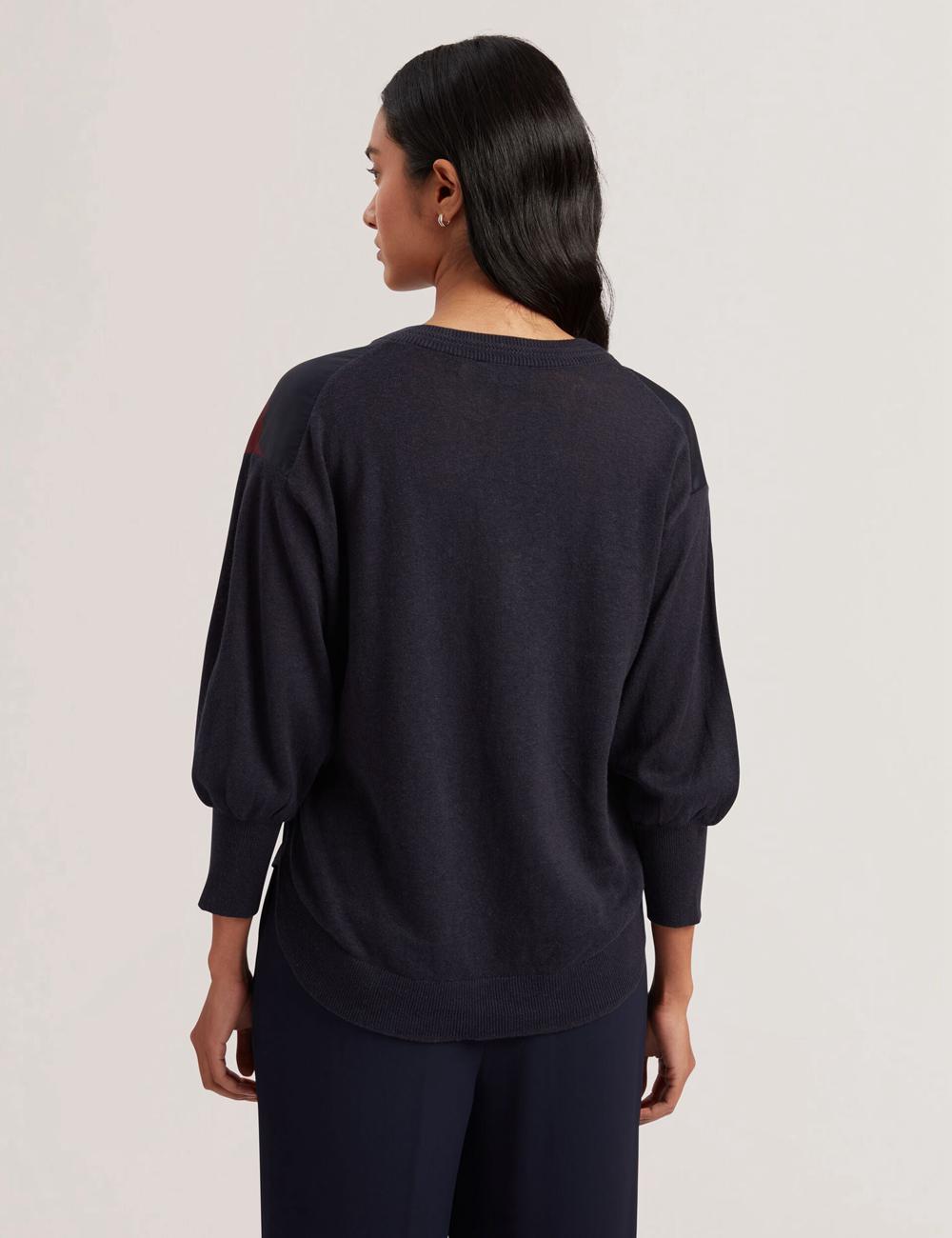 Navy Ted Baker CASEYJ - Printed Woven Front V-Neck Women Jumpers | Canada  GXH-684302