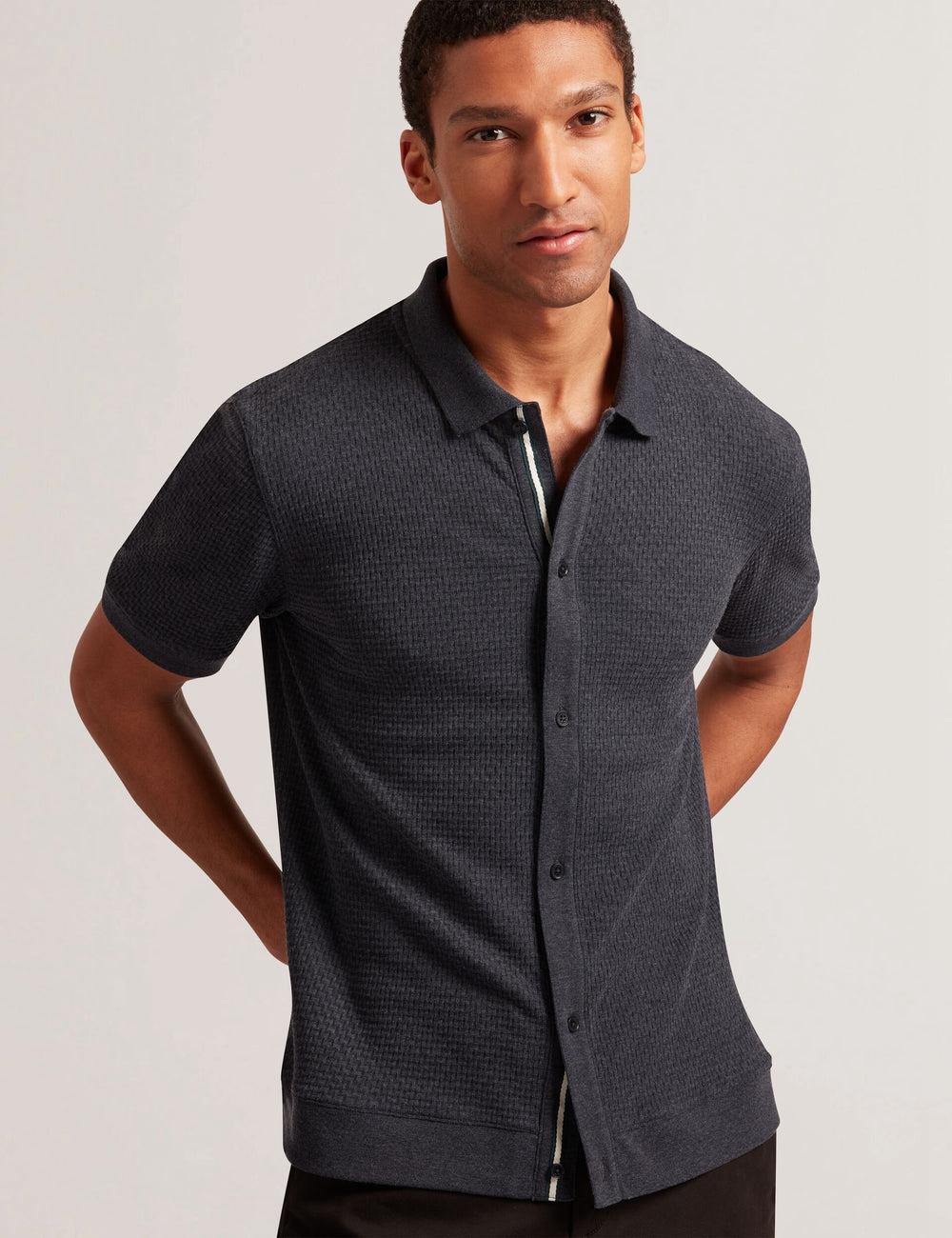Navy Ted Baker CONNYR - Short Sleeve Button Through Men Polos Shirts | Canada  MFR-631498