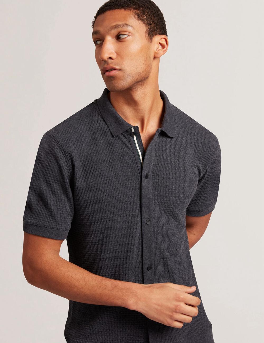 Navy Ted Baker CONNYR - Short Sleeve Button Through Men Polos Shirts | Canada  MFR-631498