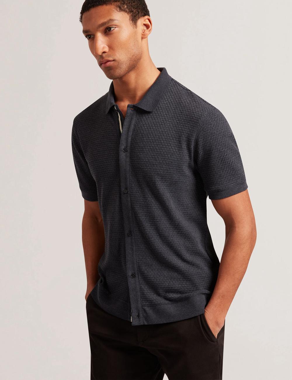 Navy Ted Baker CONNYR - Short Sleeve Button Through Men Polos Shirts | Canada  MFR-631498