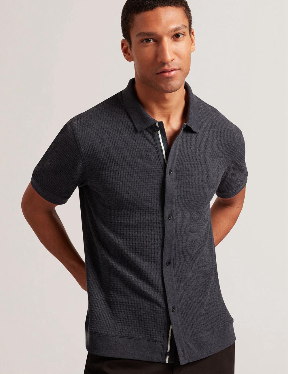 Navy Ted Baker CONNYR - Short Sleeve Button Through Men Polos Shirts | Canada  MFR-631498