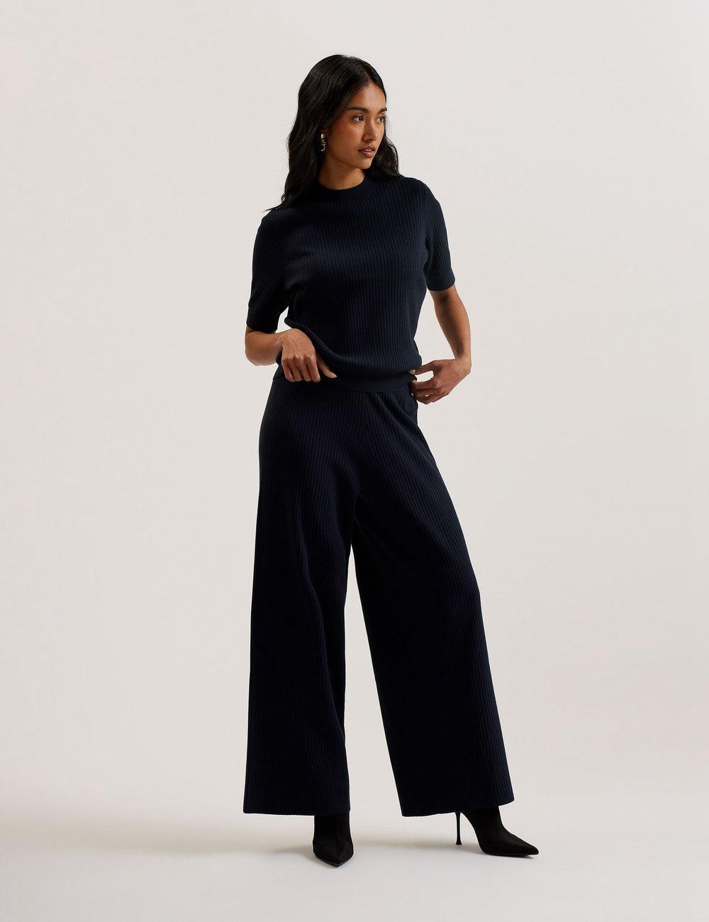 Navy Ted Baker ELLIHAA - Ribbed Knit Half Sleeve Women Tops | Canada  GIW-546931