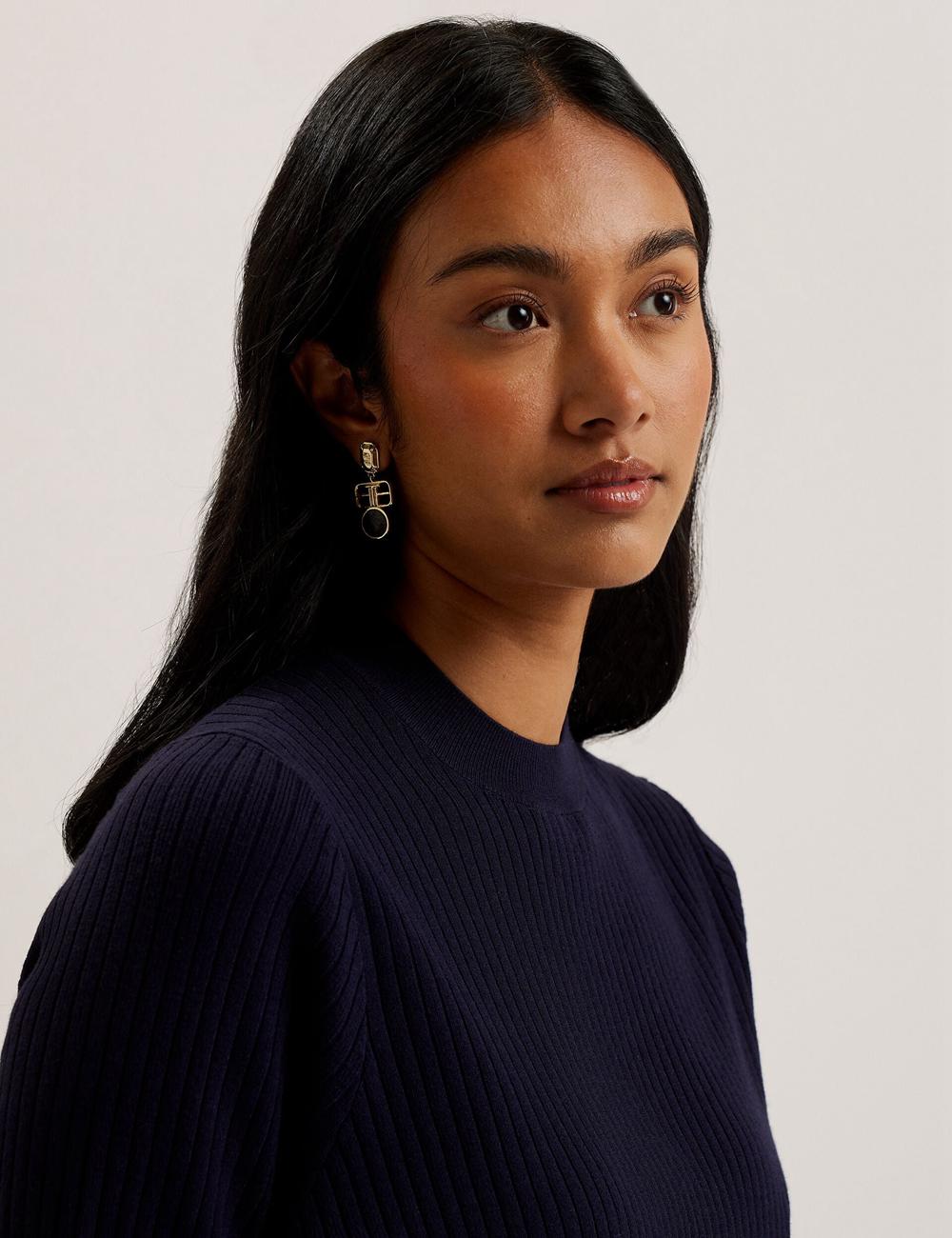 Navy Ted Baker ELLIHAA - Ribbed Knit Half Sleeve Women Tops | Canada  GIW-546931