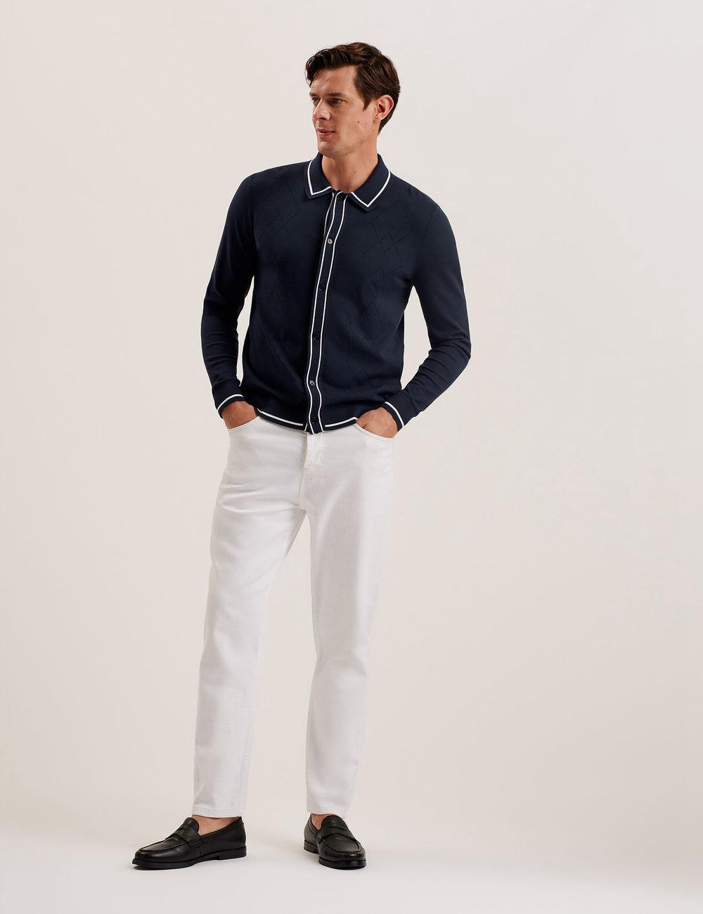 Navy Ted Baker ELMDON LS Diamond Button Through Men Casual Shirts | Canada  TZX-574068