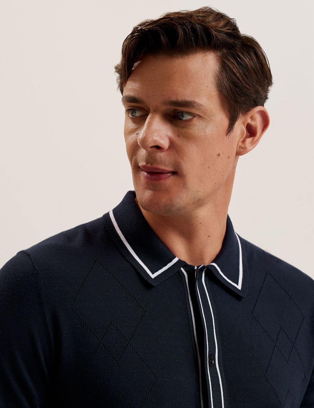 Navy Ted Baker ELMDON LS Diamond Button Through Men Casual Shirts | Canada  TZX-574068