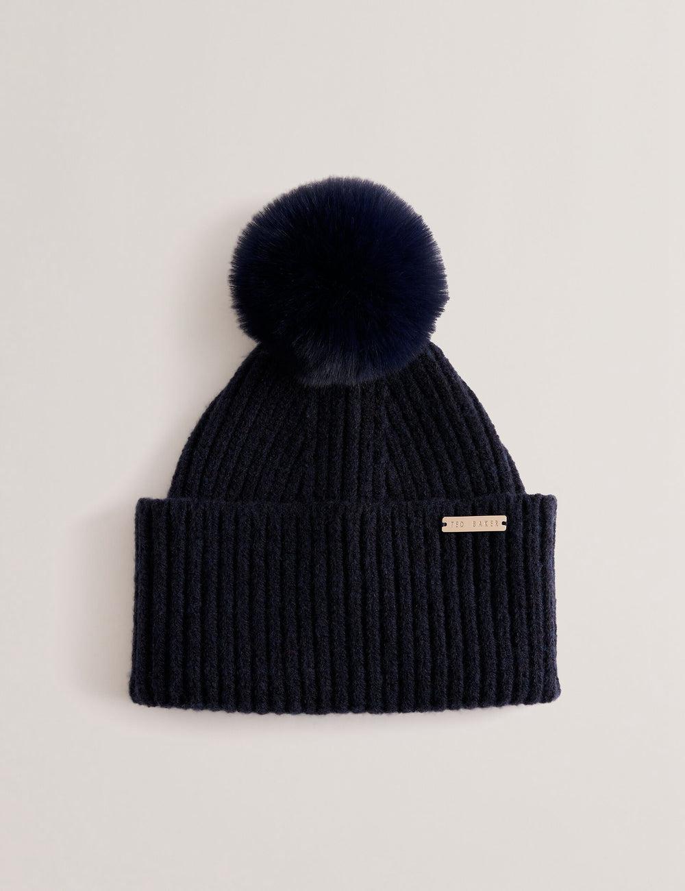 Navy Ted Baker EMILYYA - Ribbed Knit Fluffy Bobble Women Hats | Canada  VNU-956723
