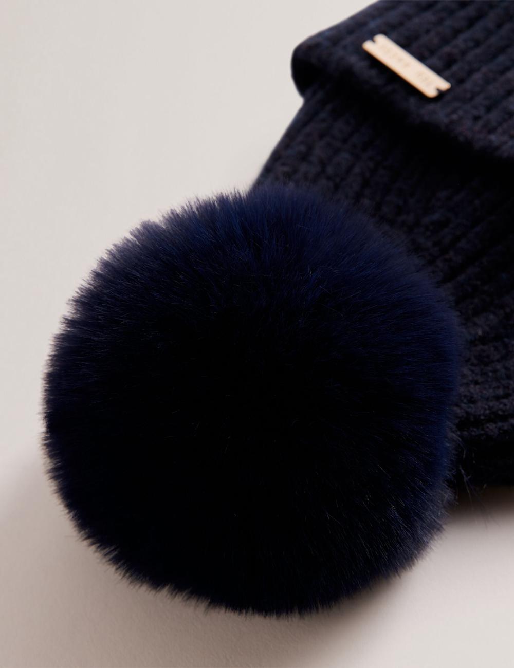Navy Ted Baker EMILYYA - Ribbed Knit Fluffy Bobble Women Hats | Canada  VNU-956723
