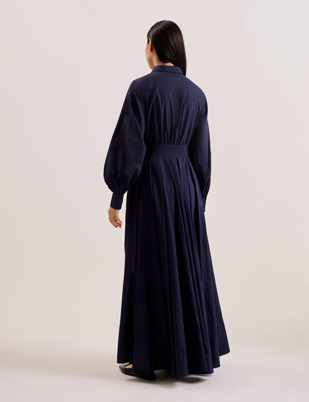 Navy Ted Baker ENE - Cotton Maxi Shirt Dress With Belt Women Maxi Dresses | Canada  JXW-195247