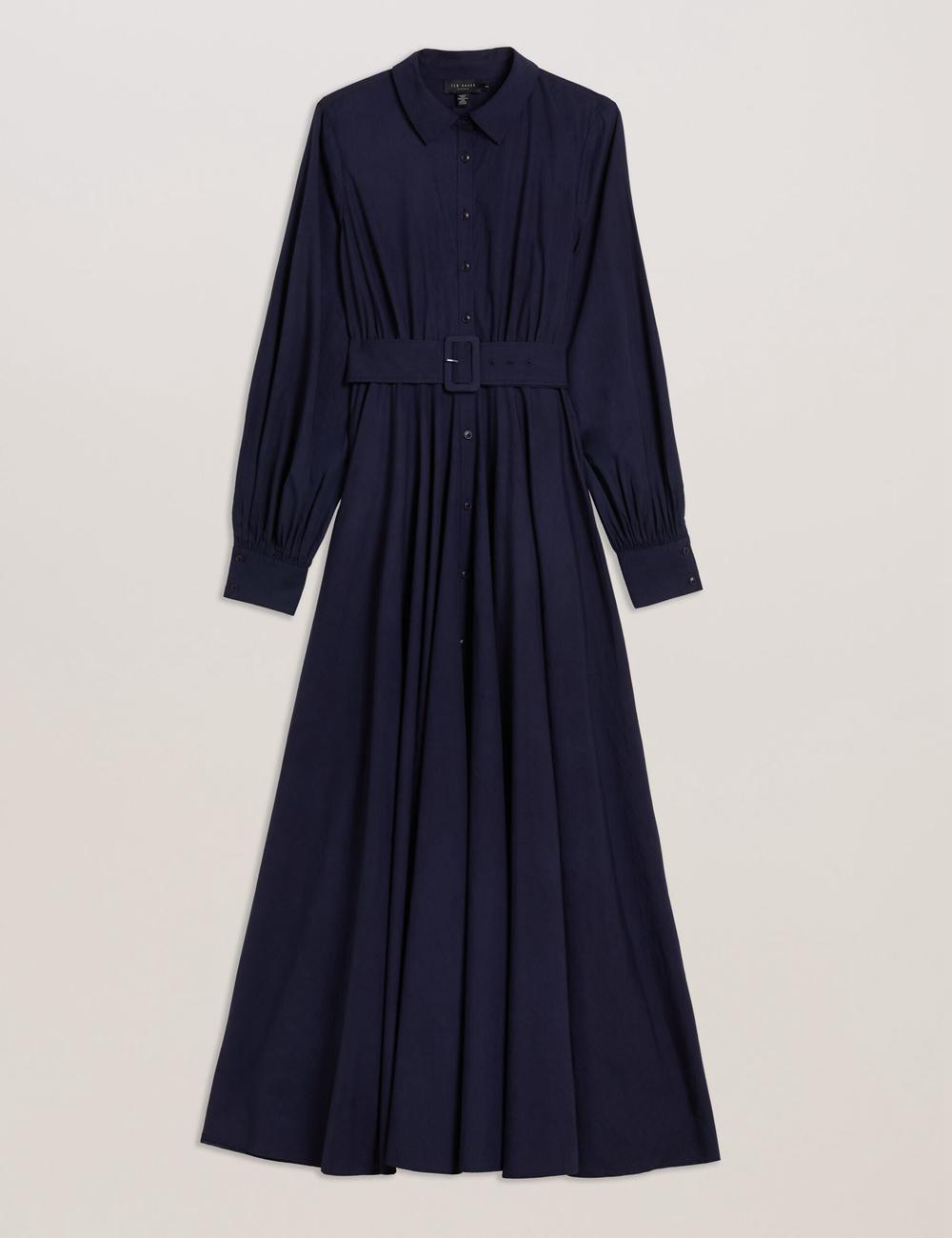 Navy Ted Baker ENE - Cotton Maxi Shirt Dress With Belt Women Maxi Dresses | Canada  JXW-195247