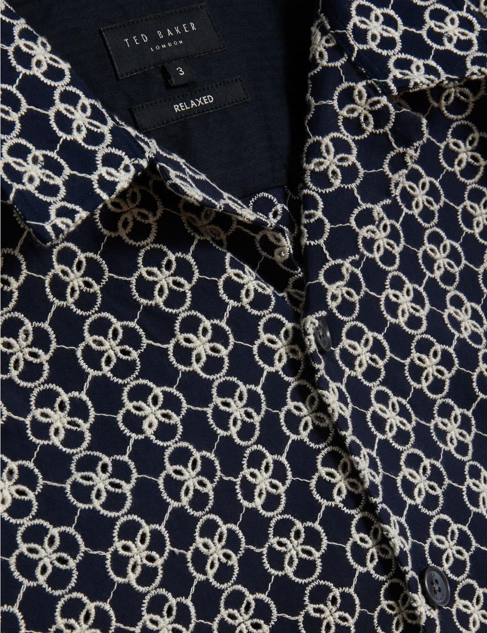 Navy Ted Baker FINLAYS - Short Sleeve Relaxed Embroidered Men Casual Shirts | Canada  XMT-275931