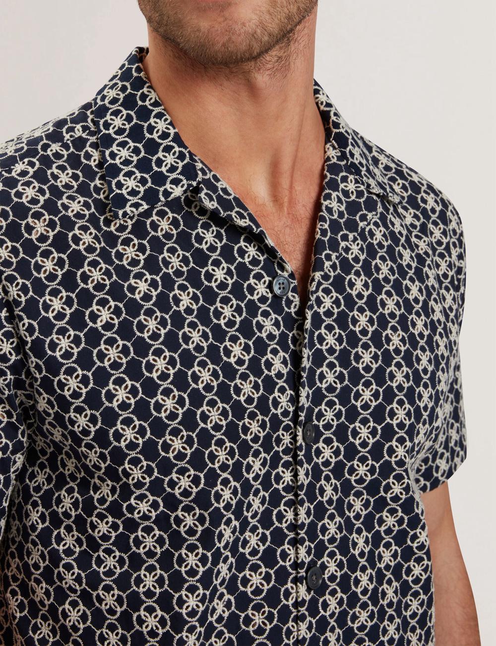 Navy Ted Baker FINLAYS - Short Sleeve Relaxed Embroidered Men Casual Shirts | Canada  XMT-275931