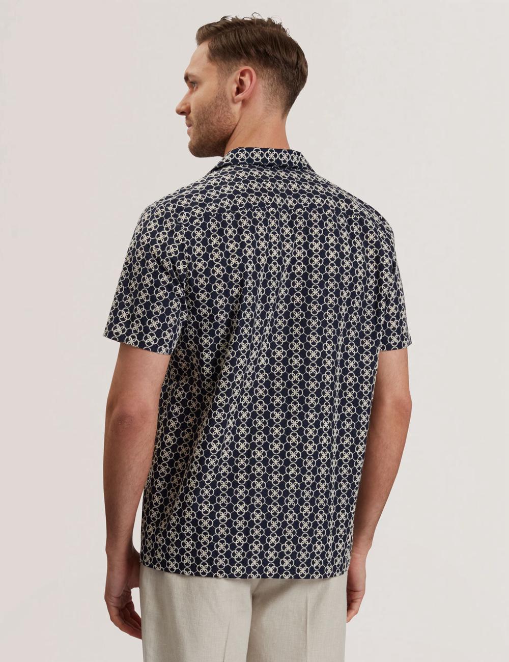 Navy Ted Baker FINLAYS - Short Sleeve Relaxed Embroidered Men Casual Shirts | Canada  XMT-275931