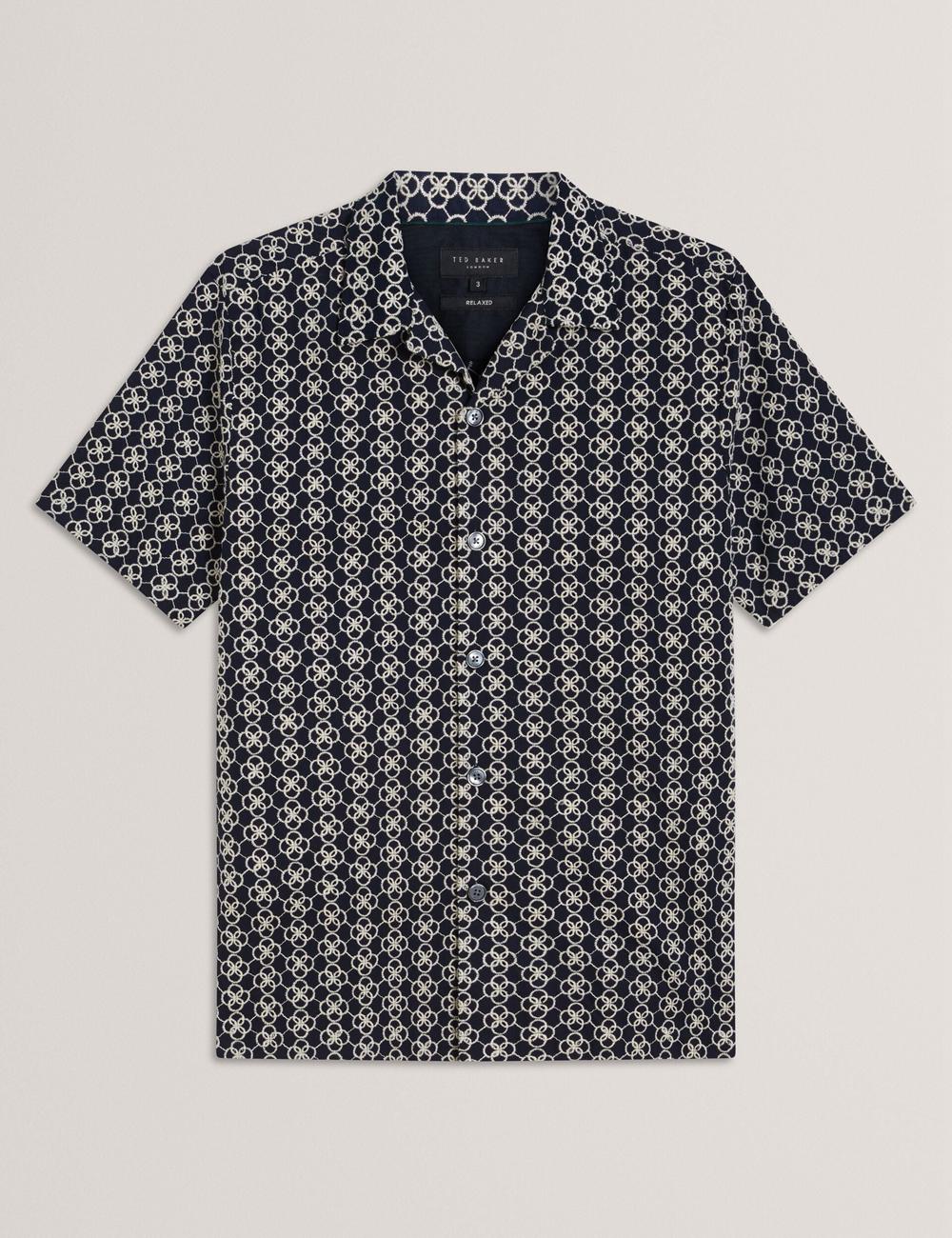 Navy Ted Baker FINLAYS - Short Sleeve Relaxed Embroidered Men Casual Shirts | Canada  XMT-275931