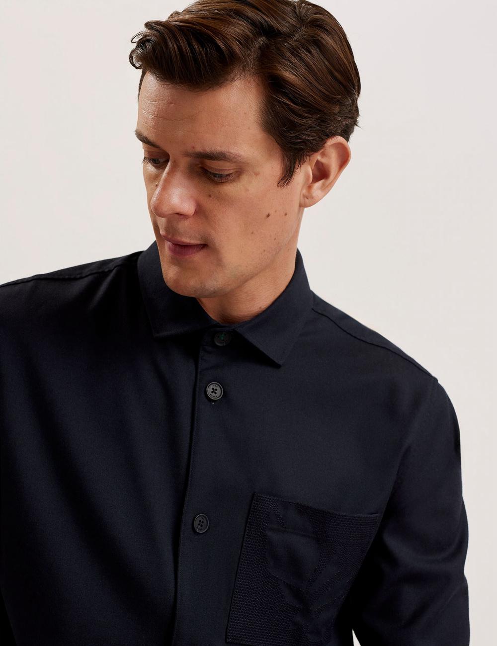 Navy Ted Baker GAIUS - Wool Blend With Pocket Detail Men Casual Shirts | Canada  ZIH-697853