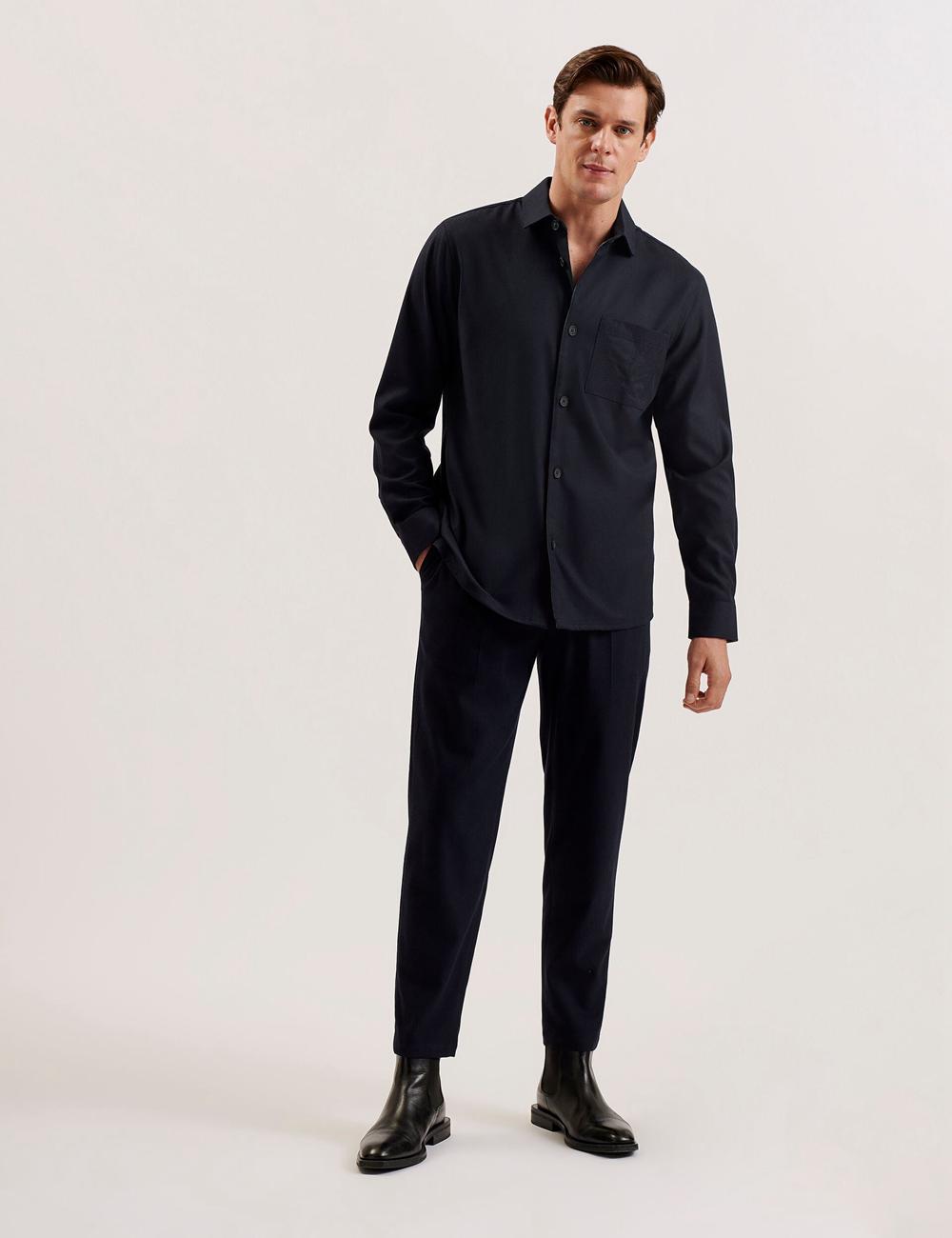Navy Ted Baker GAIUS - Wool Blend With Pocket Detail Men Casual Shirts | Canada  ZIH-697853