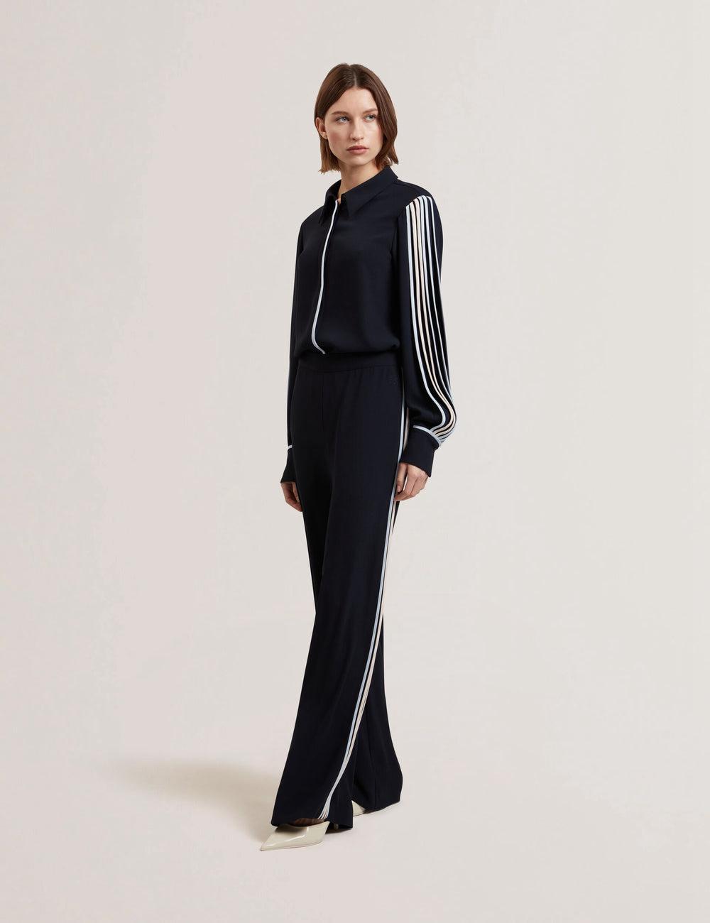 Navy Ted Baker GORJJA - Piping Detail Wide Leg Crepe Women Trousers | Canada  GOQ-705981
