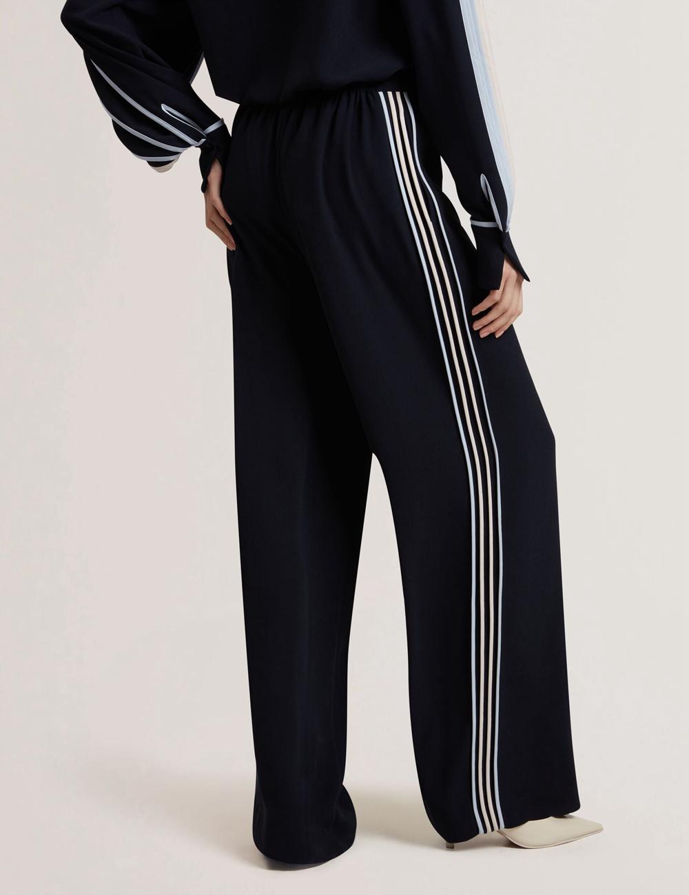 Navy Ted Baker GORJJA - Piping Detail Wide Leg Crepe Women Trousers | Canada  GOQ-705981