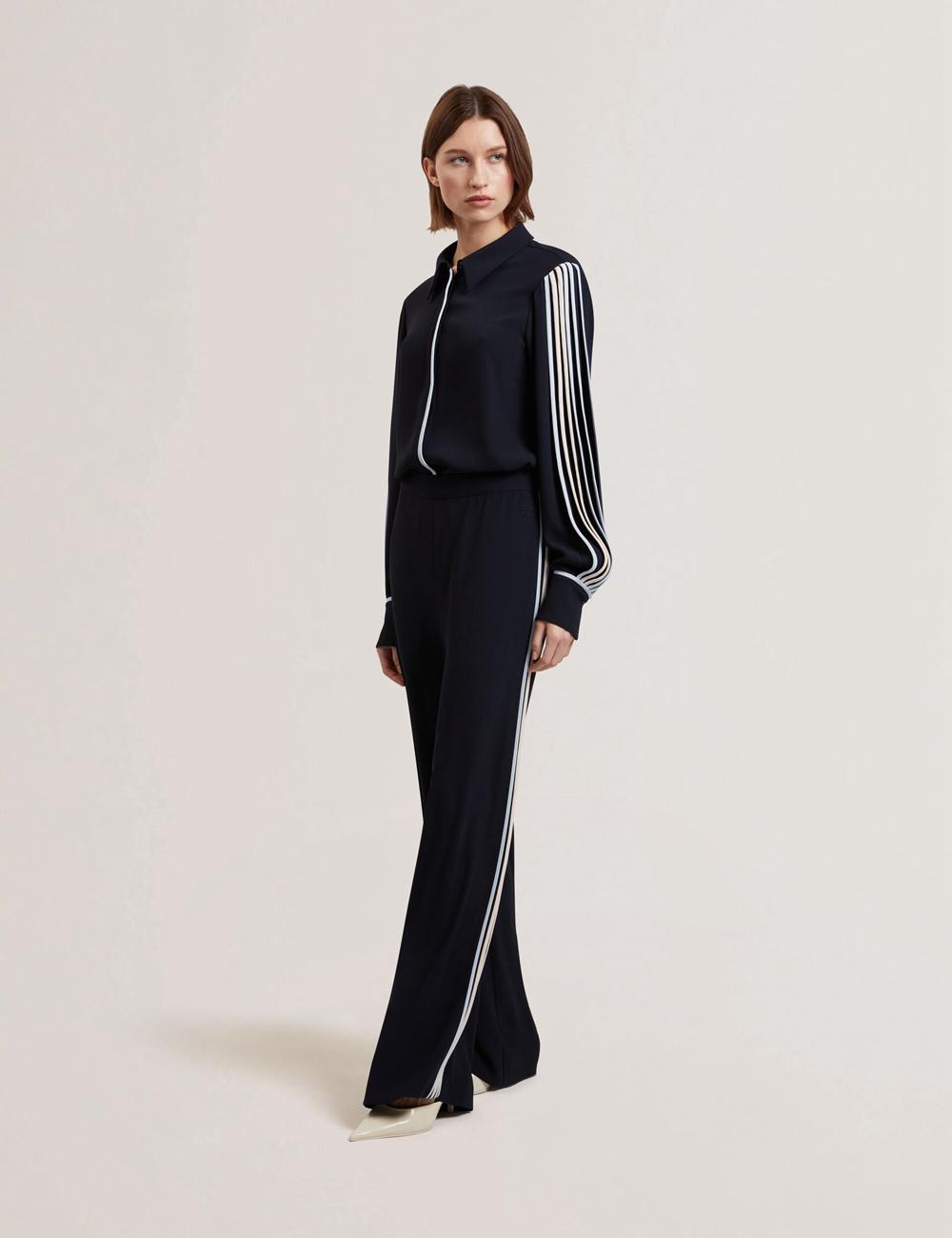 Navy Ted Baker GORJJA - Piping Detail Wide Leg Crepe Women Trousers | Canada  GOQ-705981