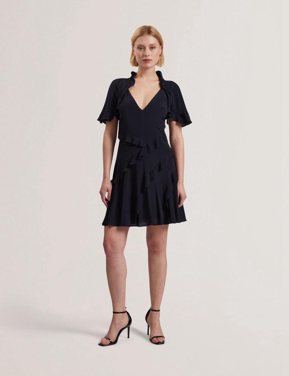 Navy Ted Baker JOJII - Frill Trim Angel Sleeve Women Mini Dresses | Canada  FDM-198207