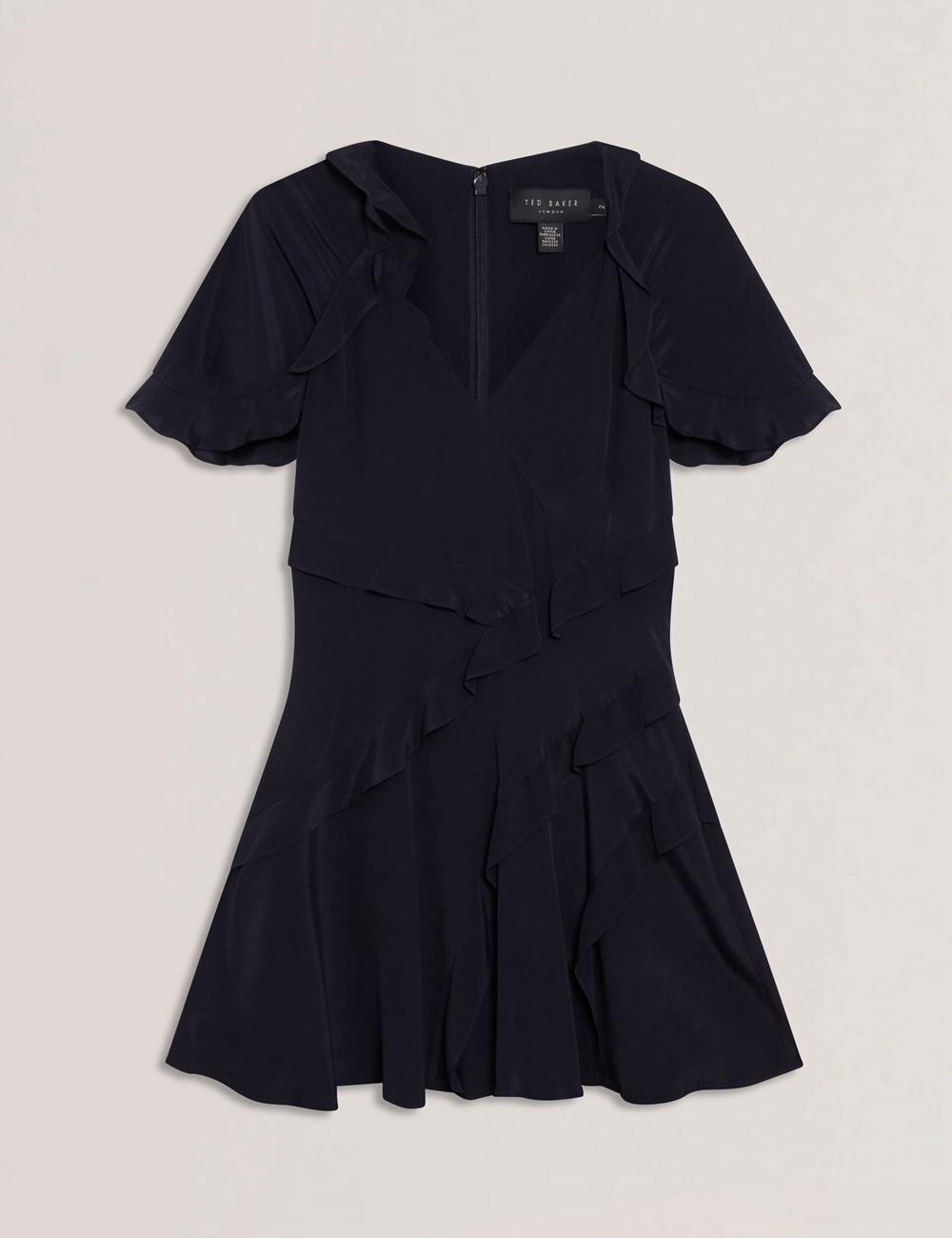 Navy Ted Baker JOJII - Frill Trim Angel Sleeve Women Mini Dresses | Canada  FDM-198207