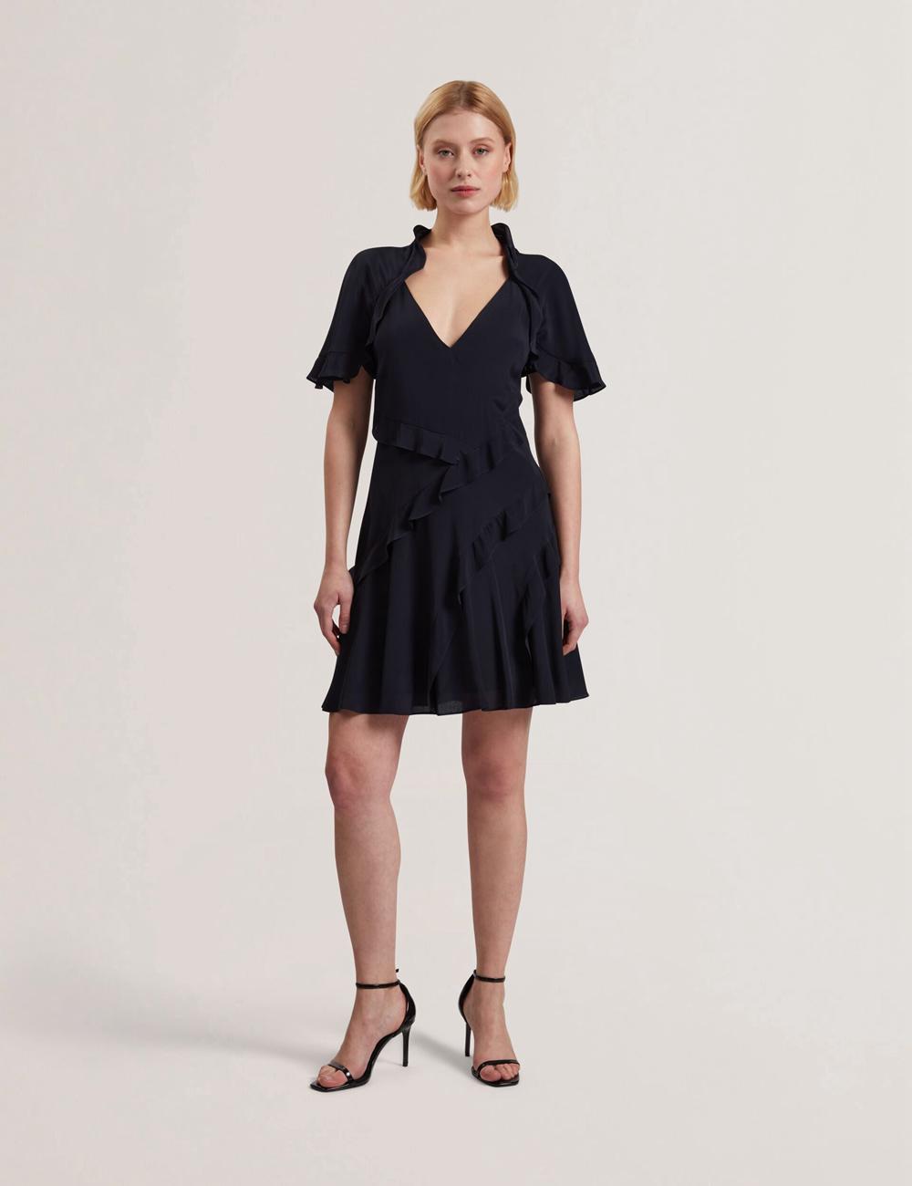 Navy Ted Baker JOJII - Frill Trim Angel Sleeve Women Mini Dresses | Canada  FDM-198207
