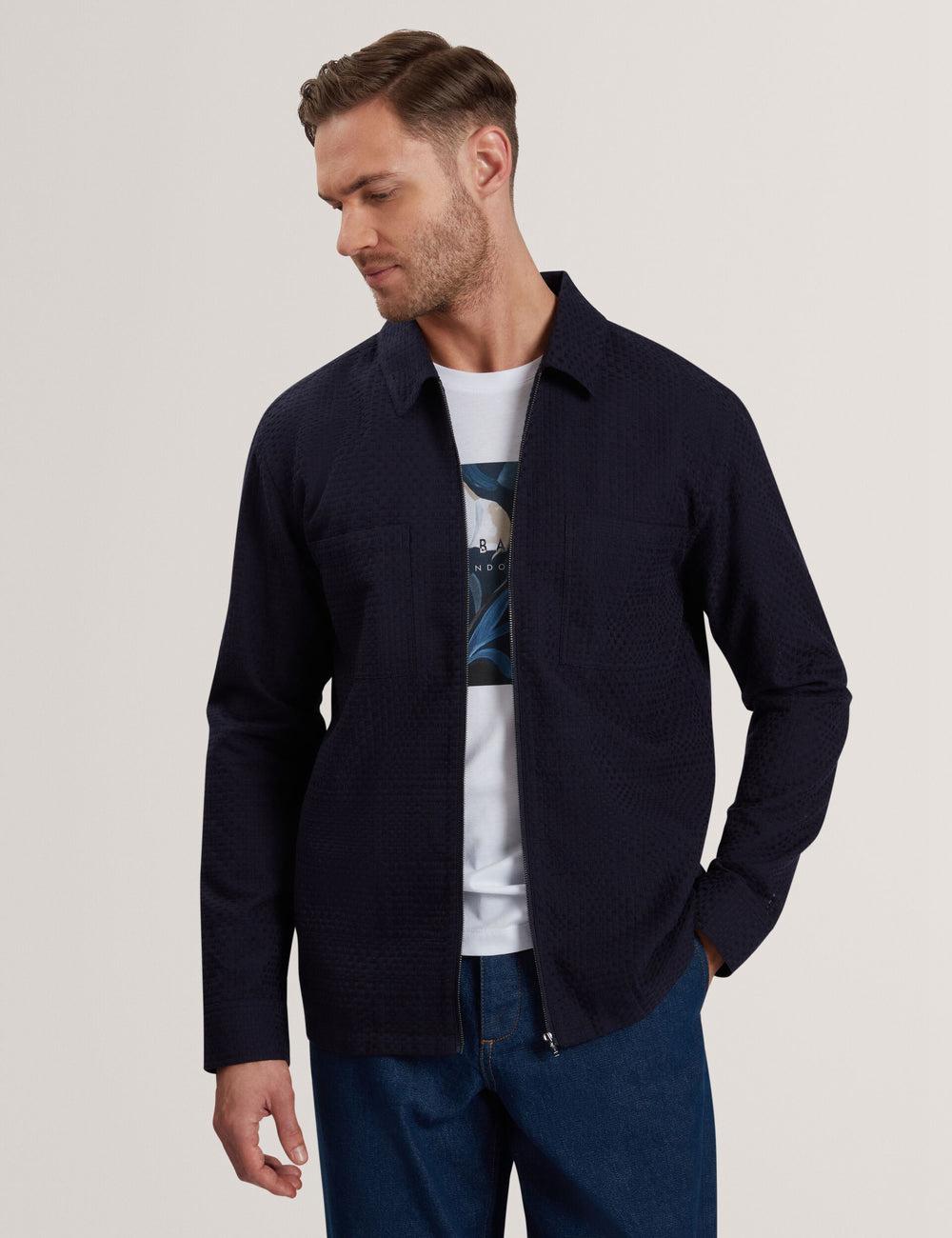 Navy Ted Baker KAILINS - Long Sleeve Zip-Through Cotton Overshirt Men Overshirts | Canada  UHY-573182