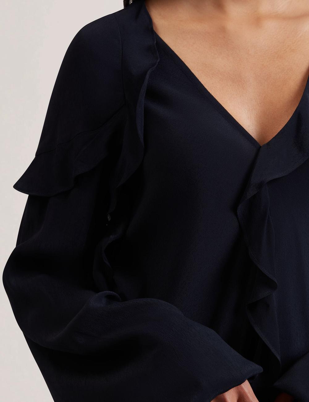 Navy Ted Baker KAYFA - Waterfall Ruffle Trim Long Sleeve Women Blouses | Canada  RDU-293016